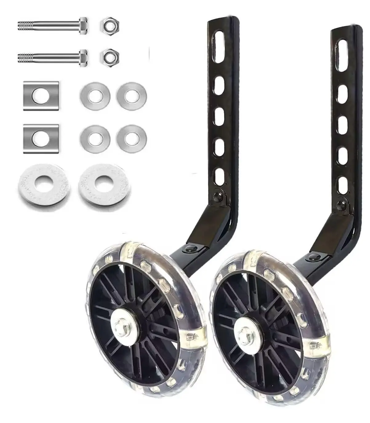 Flash Training Wheels for 12 14 16 18 20 Inch Kids Bike，Heavy Duty Training Wheels are for Single Speed Bicycle (Black)