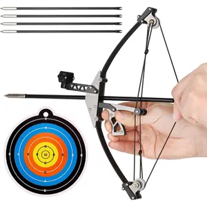 Bow Set Mini Size 9.4 inches Compound Bow Stainless Steel Pocket Bow Outdoor Sports Cool Stuff Professional Competition Target Shooting with 4 Arrows,Relieve Pressure Fun Gift