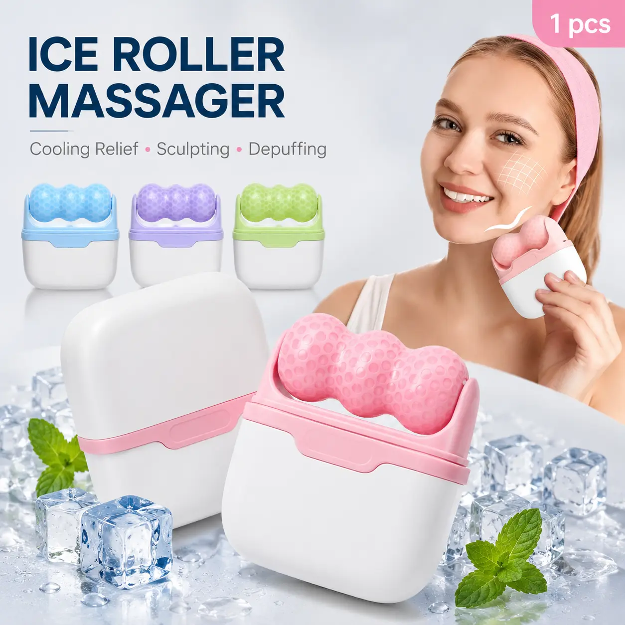 Dual-Head Ice Roller S30, Portable Facial Cooling Massager for Soothing and Calming Skin, Daily Home Skincare Tool