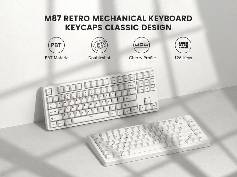 Womier PBT keycaps Set, 126 Keys Double Shot  Retro Milky White Keyboard caps,Cherry Profile Keycaps 60 65 75 100 Percent, Custom keycaps for Mechanical Keyboard Gaming(61/64/68/84/87/100/104/108)