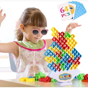 P-ITC061   64Pcs Tetra Tower Game, Family Board for 2 Players Family Games, Building Blocks Stacking Balance Games Toys for Kids, Adults, Friends, Classroom, Family and Travel Party