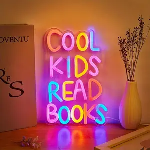Cool Kids Read Books Neon Sign with On/Off Control, 1 Count USB Powered LED Wall Mounted Neon Sign, Decorative Light for Bedroom Study Kids Room Neon Accent Lights