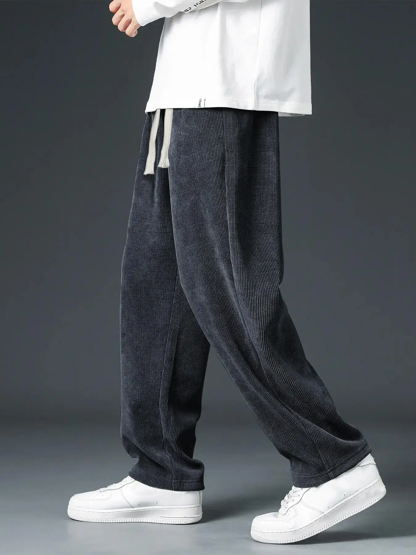 Men's Loose Fit Plain / Letter Patched Drawstring Waist Pants with Pocket Design, Casual Straight Leg Sweatpants, Spring & Fall Trousers for Men Outdo