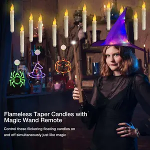 3-piece set Flameless Candles with Magic Wand Remote for Christmas Decor, 6.6" Floating Candles Battery Operated Hanging Window Candles, Flickering Electric LED Candle for Christmas Halloween Decorations