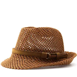 Men's Summer Sunshade Jazz Hat Korean Style Hand-woven Casual Couple Hollowed-out Leather Belt British Straw Hat for Warm Days
