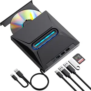 External DVD Drive for Laptops, USB 3.0 Portable CD/DVD Player Burner, 3 USB Ports, Type-C, TF/SD Slot, Compatible with Windows 11/10/8/7