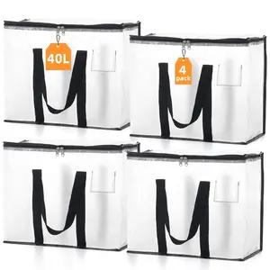 4-Piece 90/120L Large Capacity Clothes Storage Bag, Plastic Storage Bag, Foldable Moving Bag with Zipper and Reinforced Handles, Closet Organizers for Bedding and Clothes