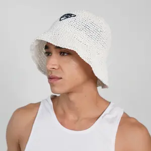 Paris Milano White Embroidery Straw Bucket Hat
