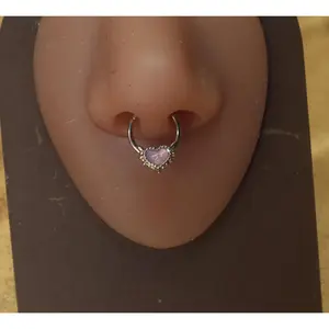 Radiant Pink Heart Silver Shiny Septum
