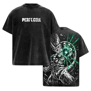 Men's Short-Sleeve Perfect Cell Anime T-Shirt - Oversized Vintage Washed Black Premium Soft Cotton Unisex Tee, Perfect Form DBZ Merch, 90s American Casual Graphic Tee for DBZ Fans Top Man Streetwear Tshirt Tropical
