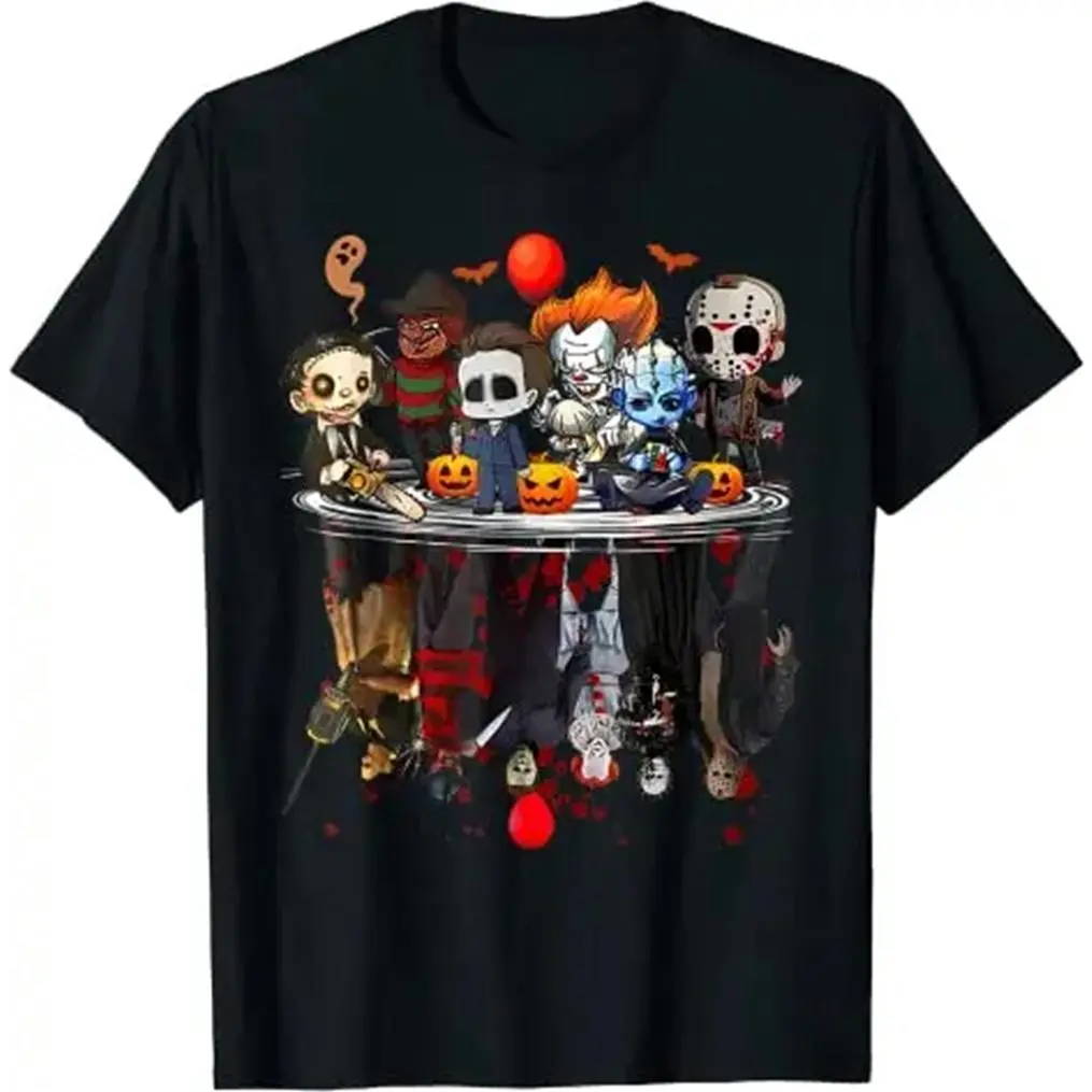 Horror Movie Characters Halloween Shirt - Freddy Jason Chucky Gothic Tee For Kids & Adults! Spooky Season Matching Family Tops Horror Movie Fans, Halloween Party Goers, Gothic Style Lovers Film Buffs Everyday Comfort