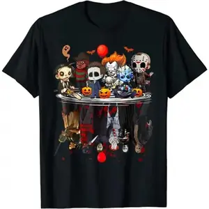 Horror Movie Characters Halloween Shirt - Freddy Jason Chucky Gothic Tee For Kids & Adults! Spooky Season Matching Family Tops Horror Movie Fans, Halloween Party Goers, Gothic Style Lovers Film Buffs Everyday Comfort