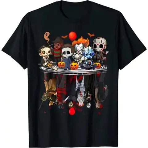 Lirae Horror Movie Characters Halloween Shirt Freddy Jason Chucky Gothic Tee For Kids Adults Spooky Season Matching Family Tops Horror Fans Halloween Party Goers Gothic Style Lovers Film Buffs Everyday Comfort