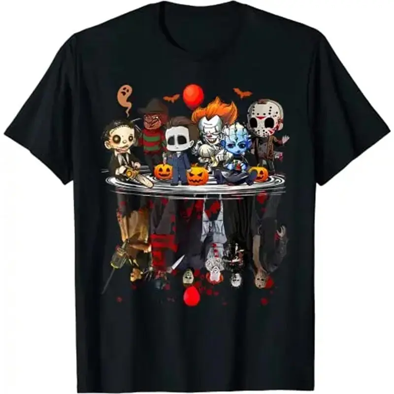 Horror Movie Characters Halloween Shirt - Freddy Jason Chucky Gothic Tee For Kids & Adults! Spooky Season Matching Family Tops Horror Movie Fans, Halloween Party Goers, Gothic Style Lovers Film Buffs Everyday Comfort