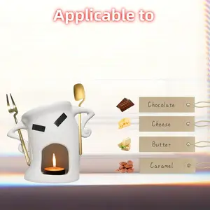 Chocolate Fondue Mug Set with Attitude, Mini Ceramic Fork and Spoon Included, Perfect Gift for Parties and Cozy Nights