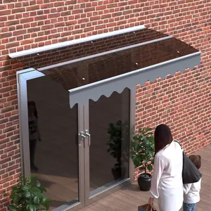 Hardware DA7934C Series Door Window Awning Canopy Made of 0.137Inch Thick Crystal Solid Polycarbonate Sheet and Aluminum Alloy with Valance in size of 79" Wide x 34" Deep for Masonry Concrete Wall House only.