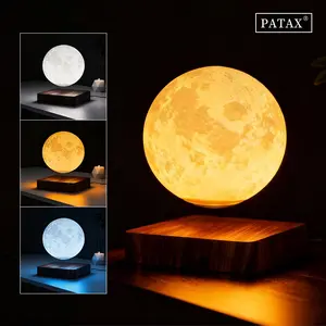 Patax Levitating Moon Lamp Magnetic Floating Rotating 3 Color Adjustable 3D Texture Cool Tech Decor for Bedroom Office Desk Home Aesthetic Unique Creative Gift for Family Friends Couples Kids Space Enthusiasts