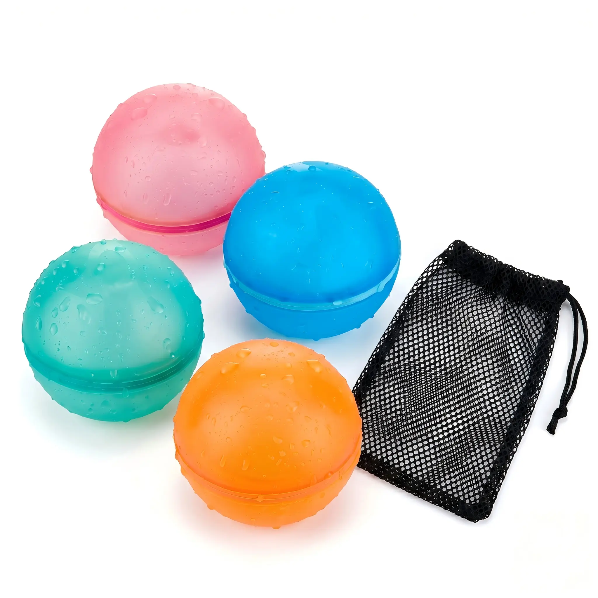 Sooshoom 4pcs Magnetic Reusable Silicone Splash Balls - Quick-Fill, Self-Sealing, Magnet-Enabled with Mesh Bag for Kids Ages 3+, Water Fun, Outdoor Family Games, Backyard Water Fights, Beach Trips