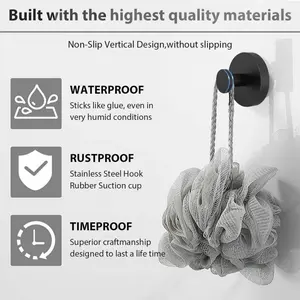 2 Pack Suction Cup Hooks for Shower,Removable Shower Hooks,Suction Cup Wreath Hangers for Doors,Windows &Tile,No Drill Hooks for Bathroom,Suction Towel Hooks for Bathrooms(Black)