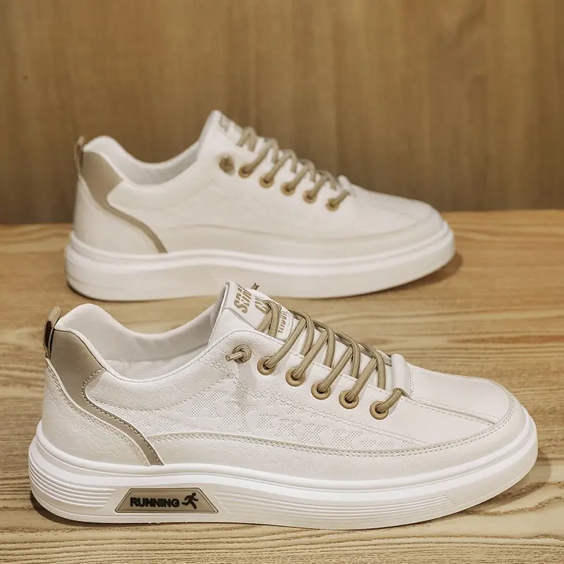 Running Men's Slip-on Flat Shoes for Spring 2025 Trendy Low Top Casual Leather White Sports Sneakers for Work & Athletic Training