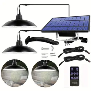 2 Pack Solar Pendant Lights Outdoor Indoor,Shed Light Remote Control, IP65 Waterproof, 300LM*2 LED Hanging Lamp for Chicken Coop Garden, Patio and Barn