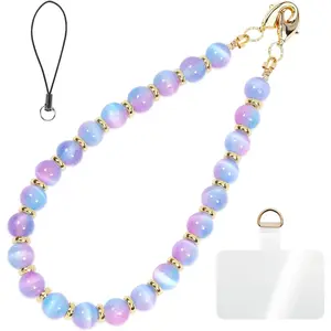 Stone Phone Charm for Women, Beaded Phone Camera Wrist Strap,  Cell phone Chain Lanyard with Tether Tab  Decor for Wallet (Blue- 's Eye)