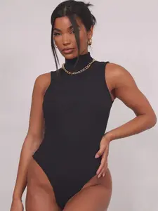 XFit Women's Mock Turtle Neck Sleeveless Thong Tank Tops Bodysuit Leotard Clothing Ribbed