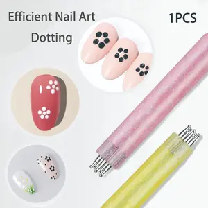 Floral Nail Art Dotting Pen, Stainless Steel Ball Tip, DIY Nail Painting, Professional Acrylic Nail Brush, Salon & Home Use, Nail Art Tools