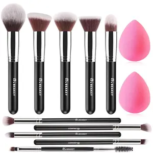 Makeup Brushes Set, Professional Foundation Eyeshadow Concealer Blush Powder Bronzer Applicator, 2 Blender Sponge