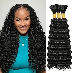 GK Human Braiding Hair for Boho Braids Bohemian Deep Wave Bulk  Human Hair for Micro Braiding Hair Wet Wavy Boho Knotless Braids Hair No Weft 1 Bundles 16 Inch