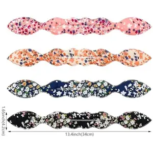 4Pcs Women's Korean Magic Cute Rabbit Bunny Ear Sponge Hair Styling Tools Polka Dot Bow Bun Maker Curler Twist for Ponytail
