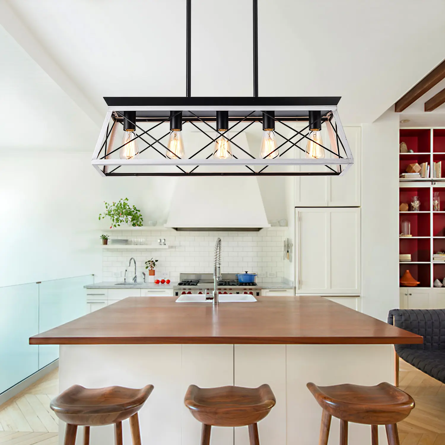 5-Light White Farmhouse Ceiling Chandelier, Interior Home Lighting Fixture (Same as W134065438/L1001, Bulbs Not Included) for Dining Room