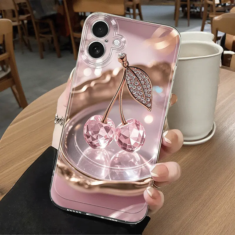 Phone Case - A Sparkling Pink Crystal Cherry Phone Case That Feels Comfortable to The Touch And Effectively Protects Your Phone from Bumps And Drops. Compatible with Various Iphone tiktokshopbacktoschool,back to school,back to school haul