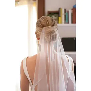 Off White Silk Cascade One Tier Wedding Veil in Chapel Length