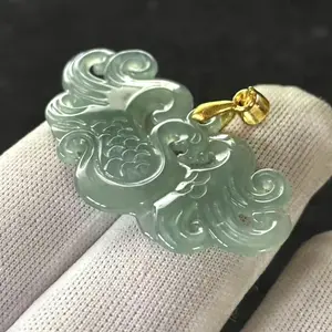 Natural Translucent Light Green Jade Jadeite Carved 'PHOENIX' Pendant, Free Necklace
