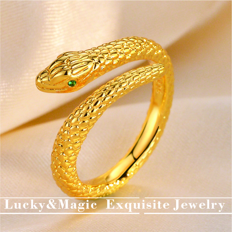 Fashion Jewelry Golden Snake Ring for Girlfriend Lucky Zircon Adjustable Size Sterling Silver Stackable Animal Ring with Rhinestone Decor Surprise Gift