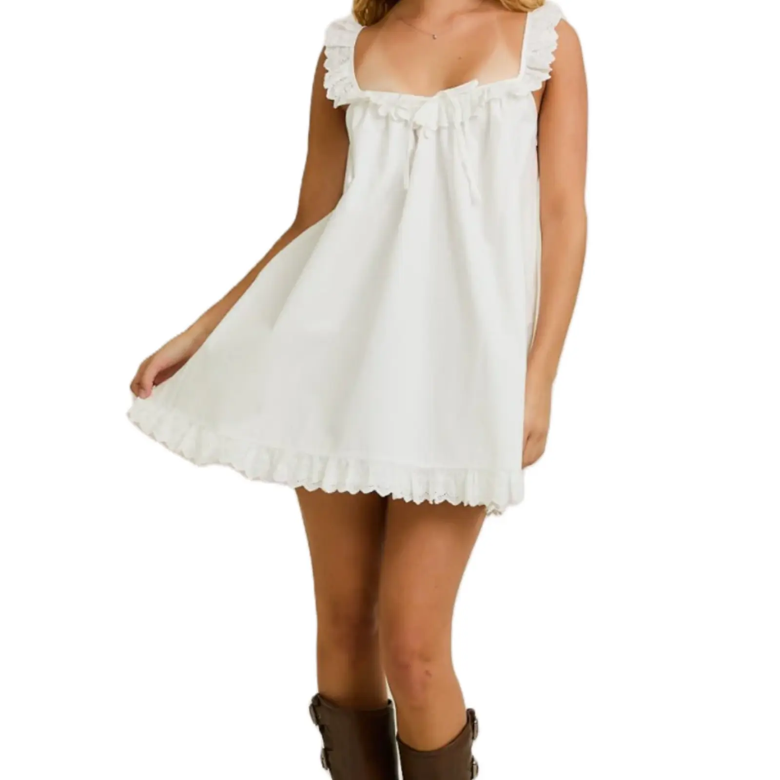 Women's Summer Mini Dress Casual Loose Fit Stylish Solid Bow Front Ruffled Trim Sleeveless Tank Dress - TikTok Shop Women's Summer Mini Dress Casual Loose Fit Stylish Solid Bow Front Ruffled Trim Sleeveless Tank Dress - TikTok Shop