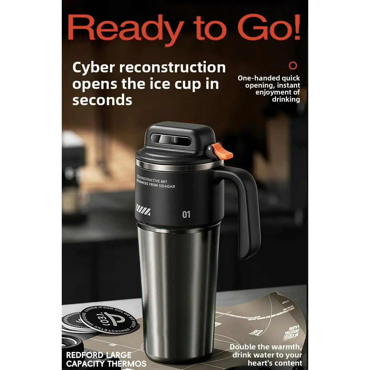 34Oz/1000Ml 304 Stainless Steel Vacuum-Sealed Tumbler Water Bottle - Portable, High-Capacity, Leakproof Insulated Drinkware with Straw & Handle, Matte End, Black-Stainless Steel Interior, Ideal for Office & Outdoor Travel
