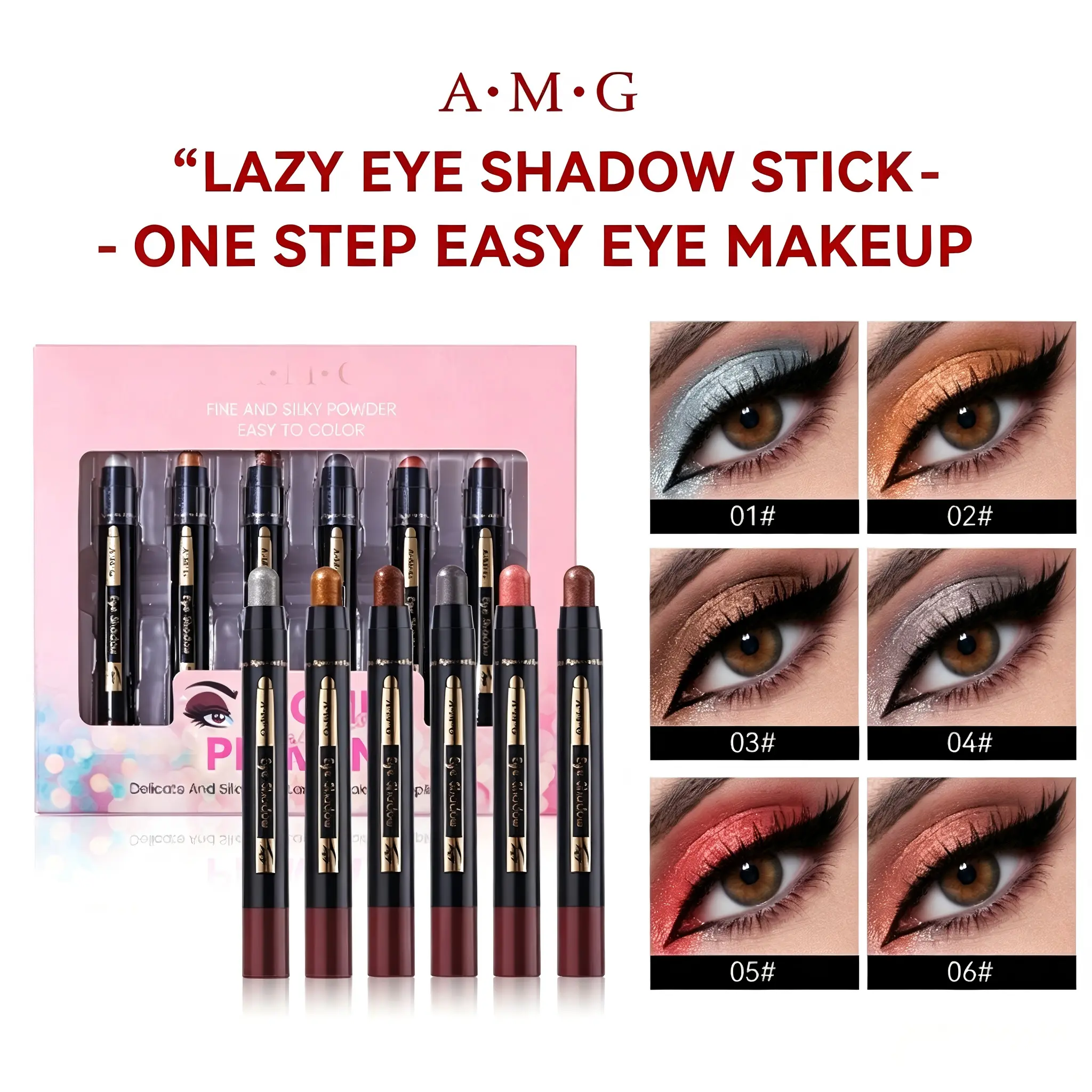A-M-G Long Lasting Cream Eyeshadow Stick Waterproof High Pigmented Eye Shadow Sticks Easily Blendable Buildable Rich Color Natural Finish Eyeshadow Pencil Perfect for Evening Events Holidays and Stage Makeup Christmas Gift