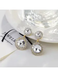 New European and American Exaggerated Luxurious Super Shiny Fashion Gemstone Round Earrings, Light Luxury Geometric Niche High-End Women's Earrings