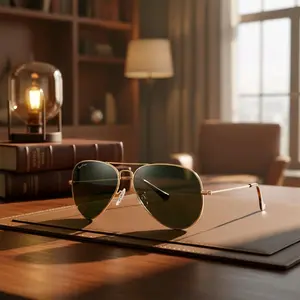 SpecTrims Pilot Unisex Aviator Sunglasses with 100% UV Protection - Gold Metal Frame, Dark Green Polycarbonate Lens