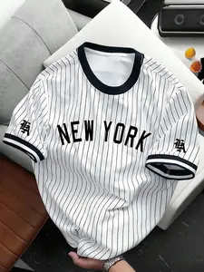 New York striped baseball jersey, Y2K retro sports T-shirt, casual button down shirt, Unisex hip-hop city streetwear, classic black and white men's and women's sports tops