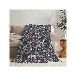1pc Adorable Horse Blanket - Soft, Lightweight, Plush Flannel Throw With Cute Animal Horses And Flowers Pattern - Perfect Decor For Horse Lovers, Bed, Sofa, And Outdoor Picnics-30*40in