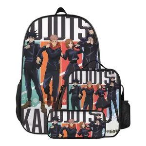 Jujutsu Kaisen Anime Backpack Set - Machine-Washable 17” Laptop Bag + Insulated Lunch Bag + Compact Organizer (Perfect for Work & Travel)