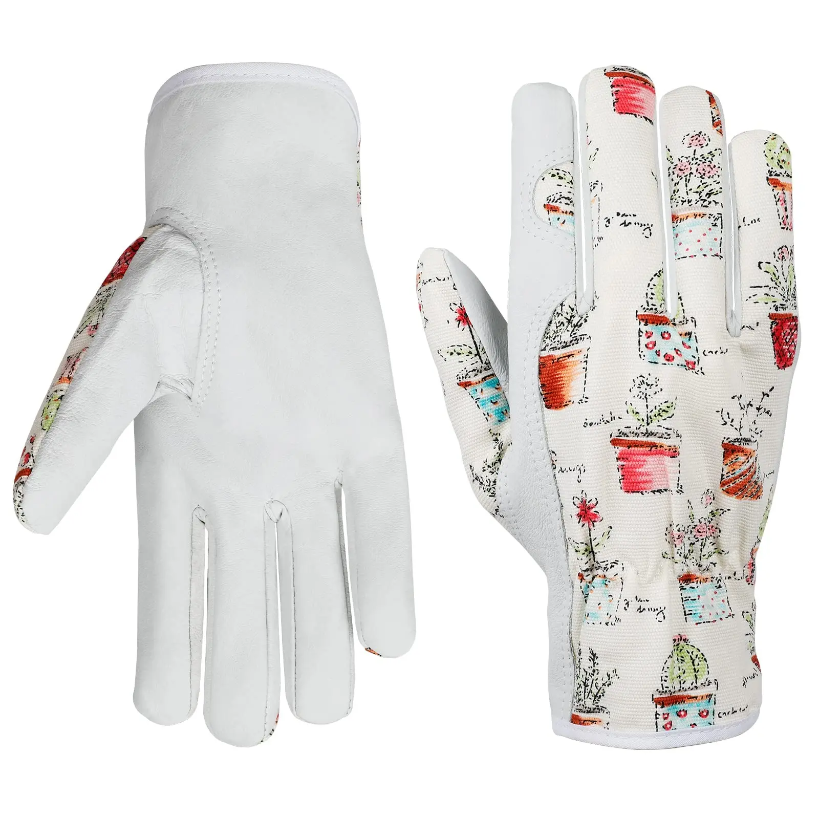 Pigskin Leather Canvas Work Gloves Gardening Gloves for Women Fingertips Protection