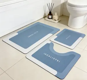 3PCS Bathroom Mat Set – Super Absorbent Quick Dry Bath Mats, Non-Slip Rubber Backed Magic Rug for Bathroom, Kitchen, Shower & Sink, Thin Soft Water Absorbent Floor Mats, Modern Home Decor, Easy Clean, Bathroom Essential Must-Have Diatomite Bath Mat