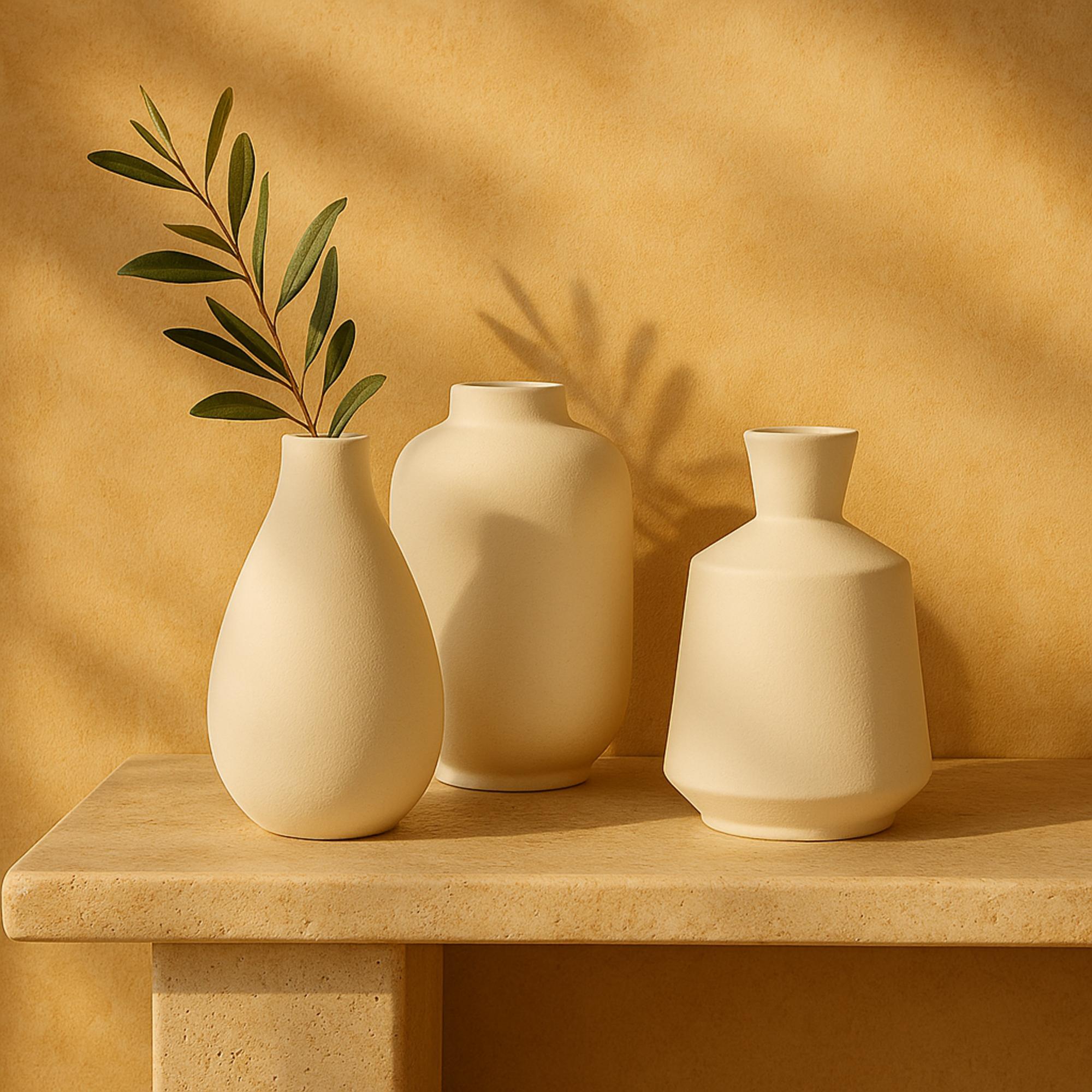 Set of 3 Ceramic Marble Inspired Decorative Vase with Varying Shapes Set of 3 4"W, 8"H