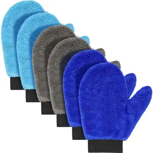6 count Microfiber Dusting Mitt  Wash Mitts Cleaning Glove with Thumb  Terry Dusting Gloves with Elastic Wrist Cuff for  Wheel  House Kitchen(Blue, Grey,9.84 x 7.87 Inch)