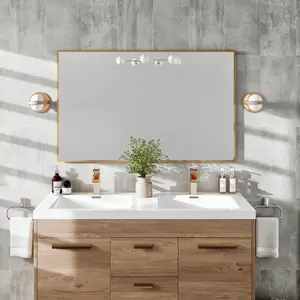 Eviva Aureline 48" x 30" Rectangular Gold Stainless Steel Framed Mirror