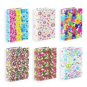 Large Stretchable Book Covers 6-Count Assorted Prints Dots, Peace Love, Paint Splatter, Circles, Pink Camouflage, Flamingo, Fits Books 9"x11" inches